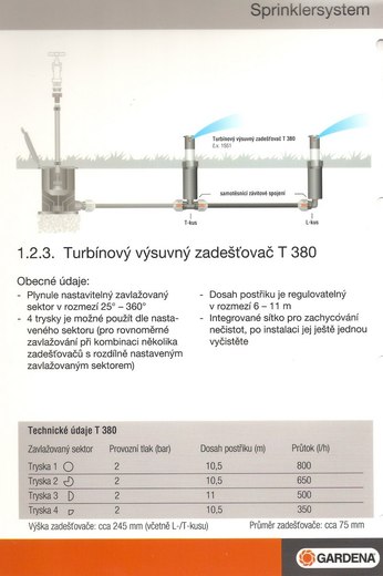 Turbínový výsuvný zadešťovač T 380