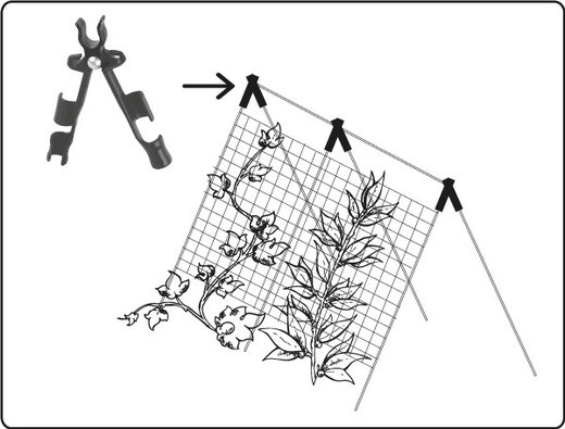 Nastavitelné vrcholové konektory pro sestavy z ocelových tyčí umožňují vytvořit trojúhelníkovou strukturu, která napomáhá lepšímu růstu rostlin